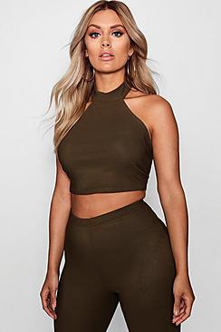Boohoo Plus High Neck Racer Crop Top