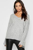 Boohoo Loose Fit V Neck Cable Jumper