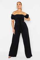 Boohoo Plus Off Shoulder Tie Front Wide Leg Jumpsuit