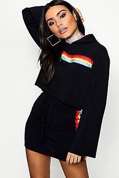 Boohoo Ella Sports Stripe Bell Sleeve Cropped Hoody