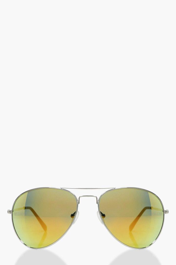 Boohoo Isabel Mirrored Aviator Sunglasses Gold