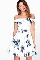 Boohoo Carmellita Floral Off The Shoulder Skater Dress