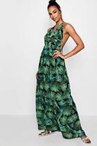 Boohoo Tall Rachel Plunge Front Palm Print Maxi Dress