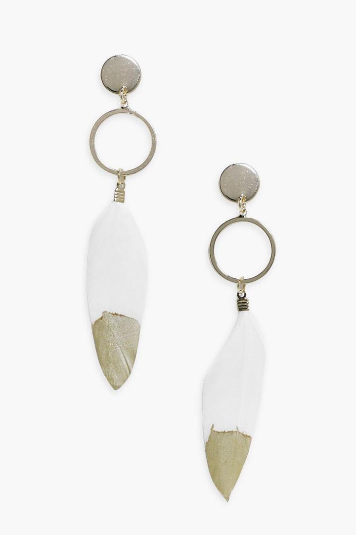 Boohoo Georgia Gold Tip Feather & Hoop Earrings Gold