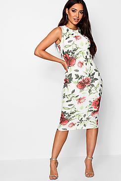Boohoo Floral Print Midi Dress