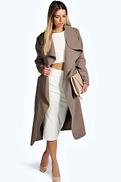 Boohoo Kate Belted Shawl Collar Coat
