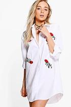 Boohoo Lanie Embroidered Floral Cotton Shirt Dress
