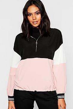 Boohoo Woven Colour Block Ring Puller Hooded Sweat