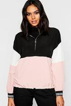 Boohoo Woven Colour Block Ring Puller Hooded Sweat