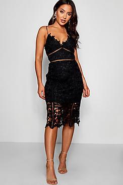 Boohoo Mel Lace Paneelled Open Back Midi Dress
