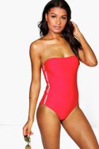 Boohoo Aruba Lifeguard Bandeau Bathing Suit Red