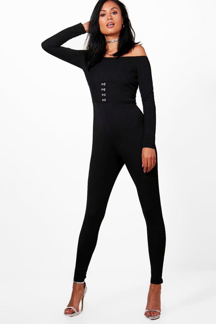 Boohoo Heidi Corset Detail Catsuit Black