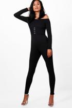 Boohoo Heidi Corset Detail Catsuit Black