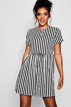 Boohoo Shelly Striped Gathered Waist Sun Dress