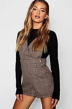 Boohoo Heritage Check Pinafore Playsuit