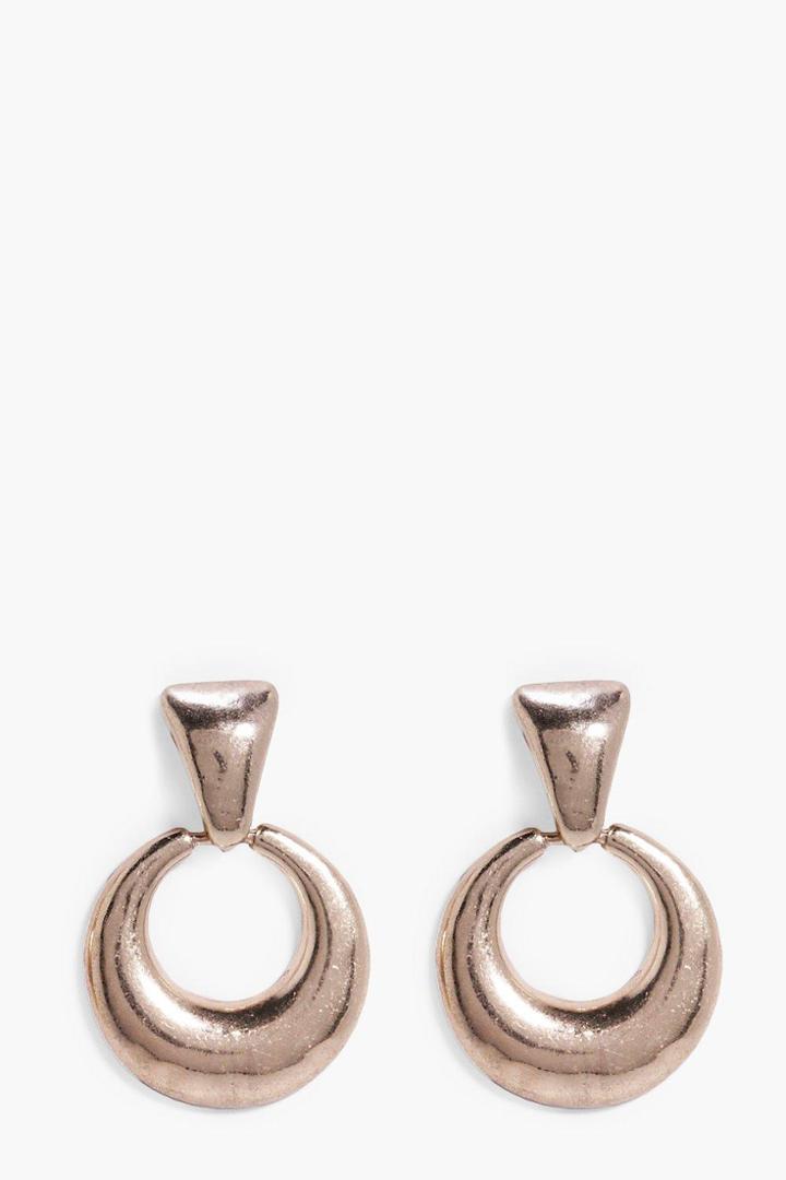 Boohoo Anya Chunky Oval Drop Hoop Earrings Gold