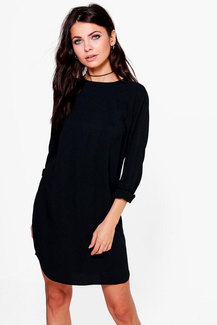 Boohoo Elle Long Sleeve Shift Dress Black