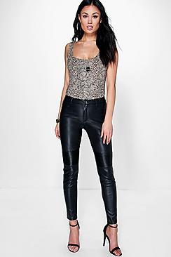 Boohoo Loren Biker Leather Look Skinny Trousers