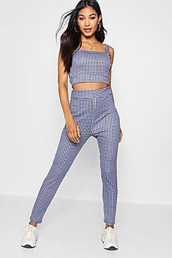 Boohoo Gingham Button Crop Top & Trouser Co-ord