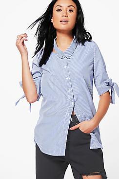 Boohoo Libby Stripe Cut Out Collar Shirt