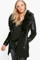 Boohoo Boutique Maya Faux Fur Collar Coat Black