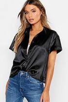 Boohoo Satin Boxy Cropped Shirt