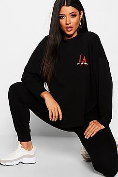Boohoo Curved Hem La Slogan Sweat