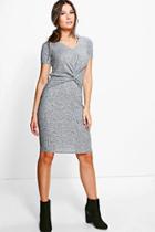 Boohoo Mireille Knot Front Knitted Midi Dress Grey