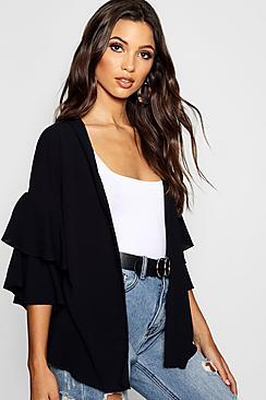 Boohoo Frill Sleeve Wrap Tie Kimono