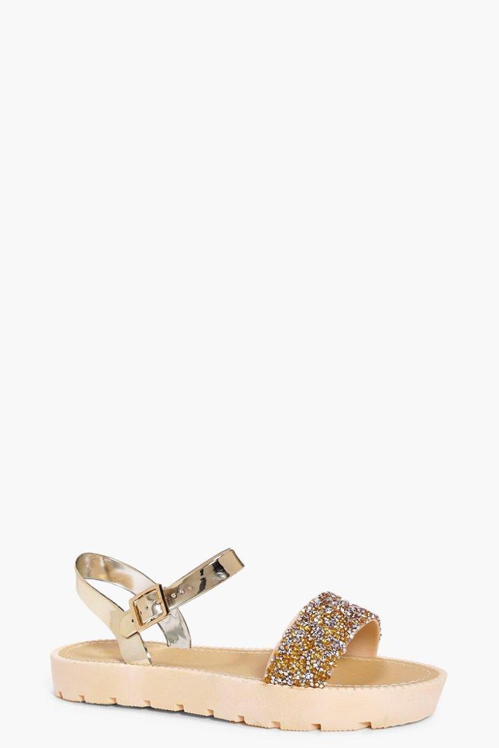 Boohoo Lola Caviar Bead Cleated Sandal Gold