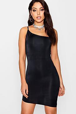 Boohoo Lo Strappy Asymmetric Slinky Bodycon Dress