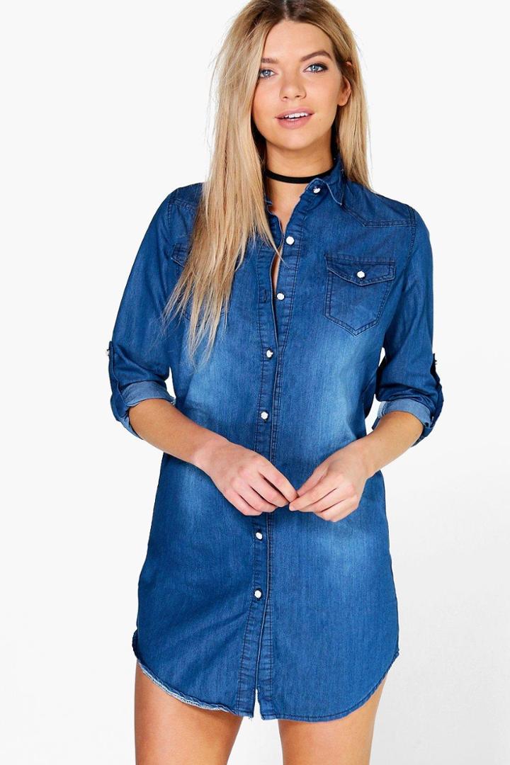 Boohoo Jenny Denim Shirt Dress Indigo