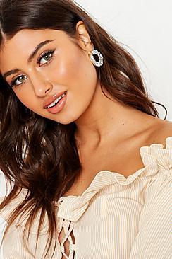 Boohoo Cluster Diamante Open Circle Stud Earrings