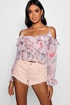 Boohoo Molly Off The Shoulder Frill Top With Long Sleeves