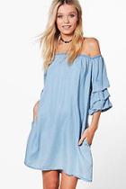 Boohoo Elly Ruffle Denim Dress
