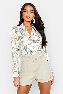 Boohoo Satin Leopard Chain Button Shirt