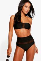 Boohoo Leon Bandeau H/w Mesh Trim Bikini Black
