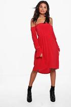Boohoo Daisy Off Shoulder Blousen Sleeve Midi Dress