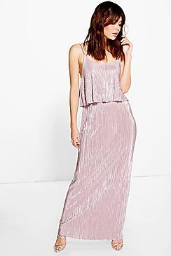 Boohoo Tahnee Metallic Pleated Maxi Dress