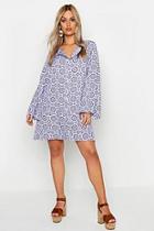 Boohoo Plus Printed Button Up Long Sleeve Smock Dress