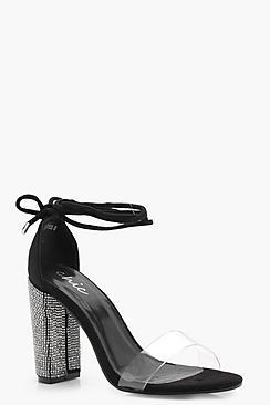 Boohoo Molly Diamante Lace Up Heels With Clear Strap