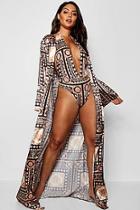 Boohoo Chain Print Kimono And Swimsuit Set
