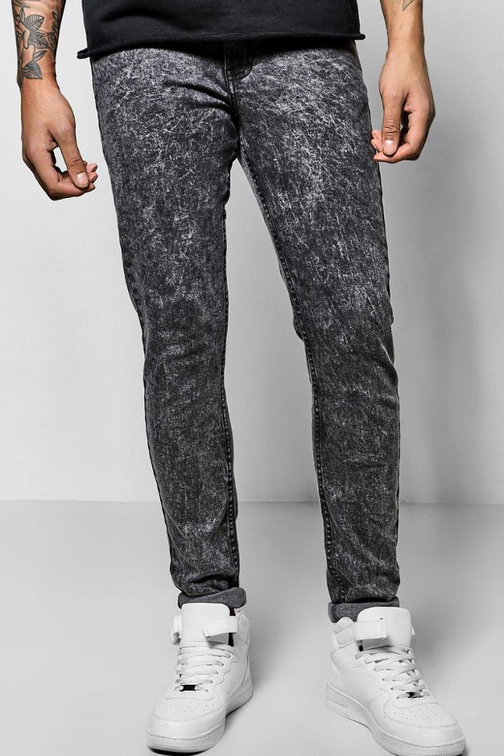 Boohoo Skinny Fit Acid Wash Jeans Charcoal