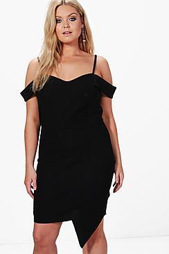 Boohoo Plus Eve Off The Shoulder Asymmetric Bodycon Dress