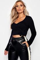 Boohoo Plus Long Sleeve Wrap Tie Detail Top