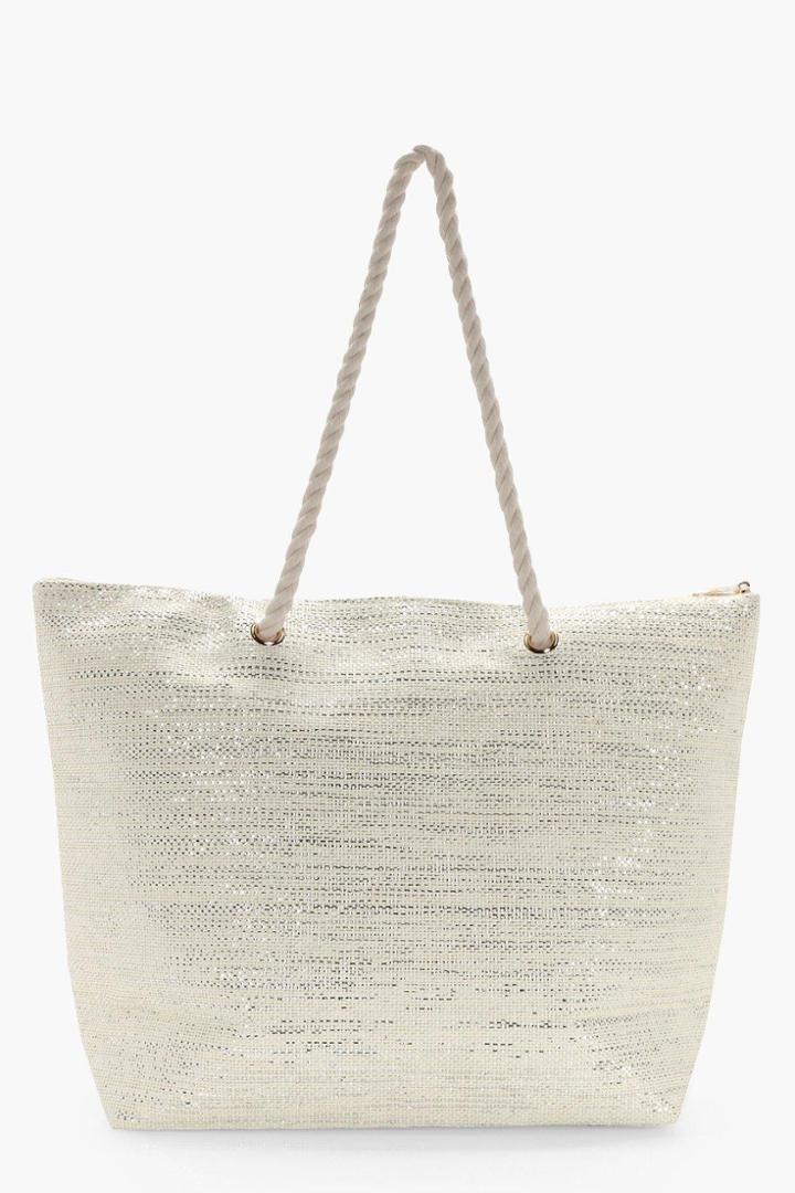 Boohoo Lydia Metallic Beach Bag Silver