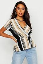 Boohoo Stripe Wrap Front Peplum Blouse