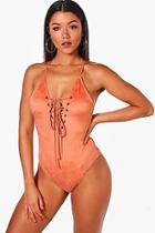 Boohoo Cannes Lace Up Suede Effect Swimsuit