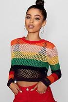 Boohoo Yasmin Rainbow Crochet Crop Jumper
