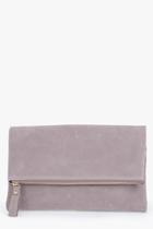 Boohoo Sofia Suedette Fold Over Clutch Bag Grey